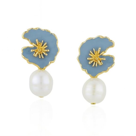 Blue Gavigan Flower Drop Earrings - Picture 2 of 3